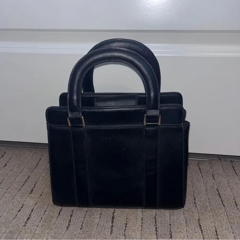 Structured black Leather Satchel Handbag - BBerry